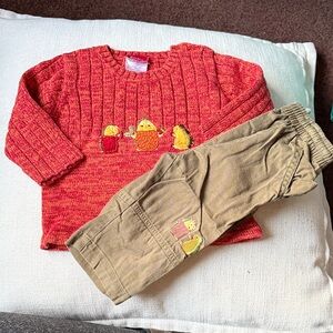 Mini Rodini Red Sweater and Tan Pants Set